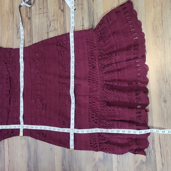 TRISH SCULLY Burgundy Aurora Off the Shoulder Choker Lace Midi Dress - Plus Size - Picture 15 of 16